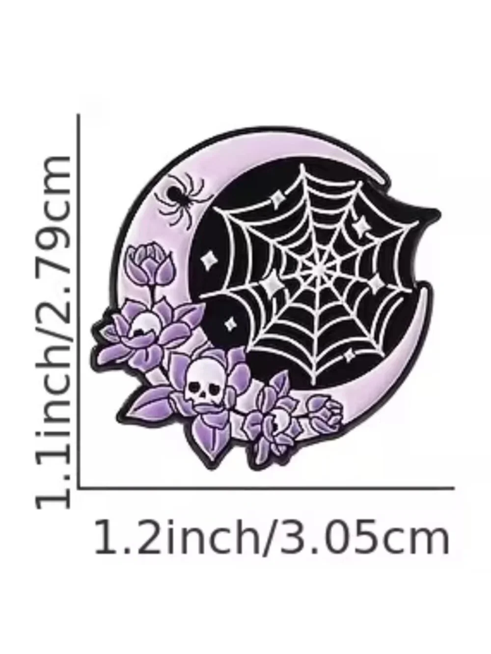 Pastel Gothic Moon Spiderweb Skull Floral Enamel Pin